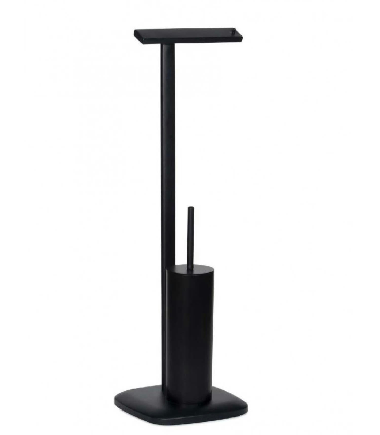 - Dérouleur papier toilette sur pied + brosse WC en métal noir mat