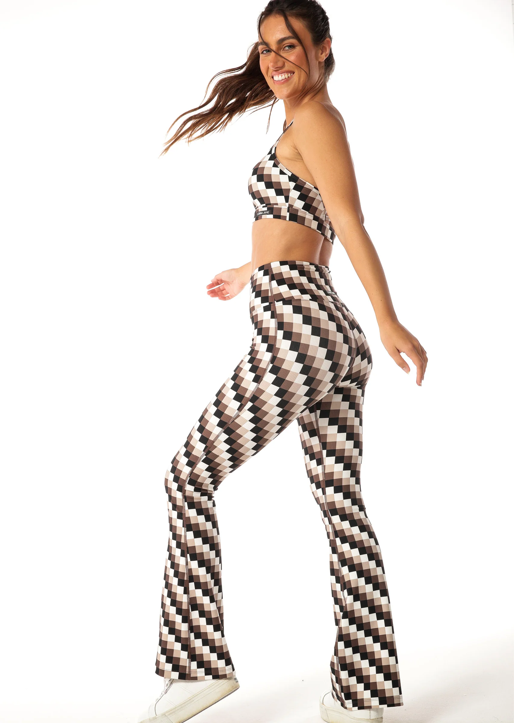 Retro Check Ribbed Flares