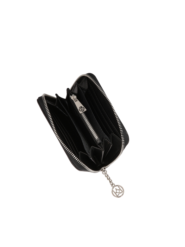 Compact zip wallet decorated with rivets