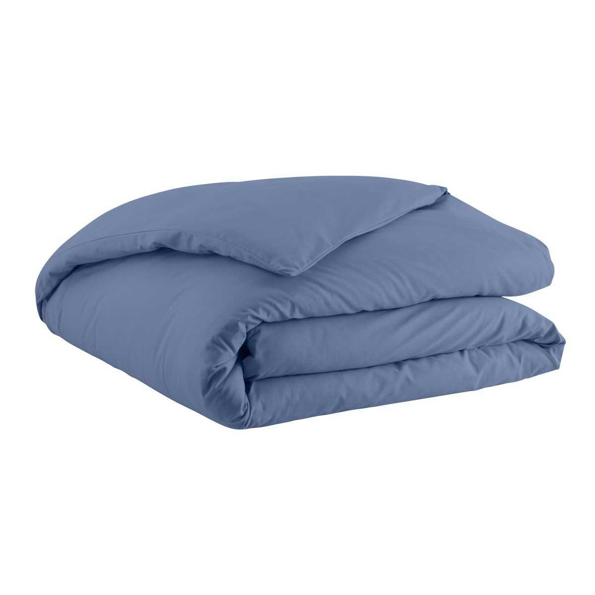TOUT DOUX - Parure de lit en coton bleu denim 240x220 Made in France