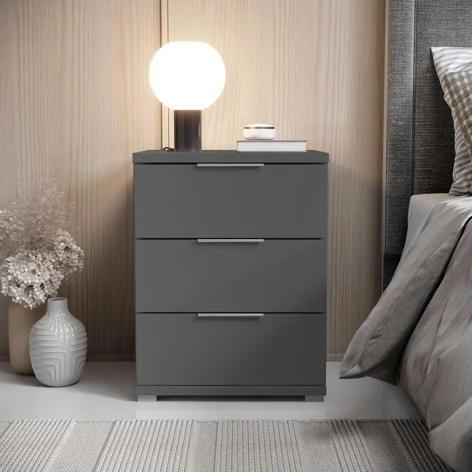 Nachtkastje Smilla - 42x46x61cm - 3 lades - grafietgrijs