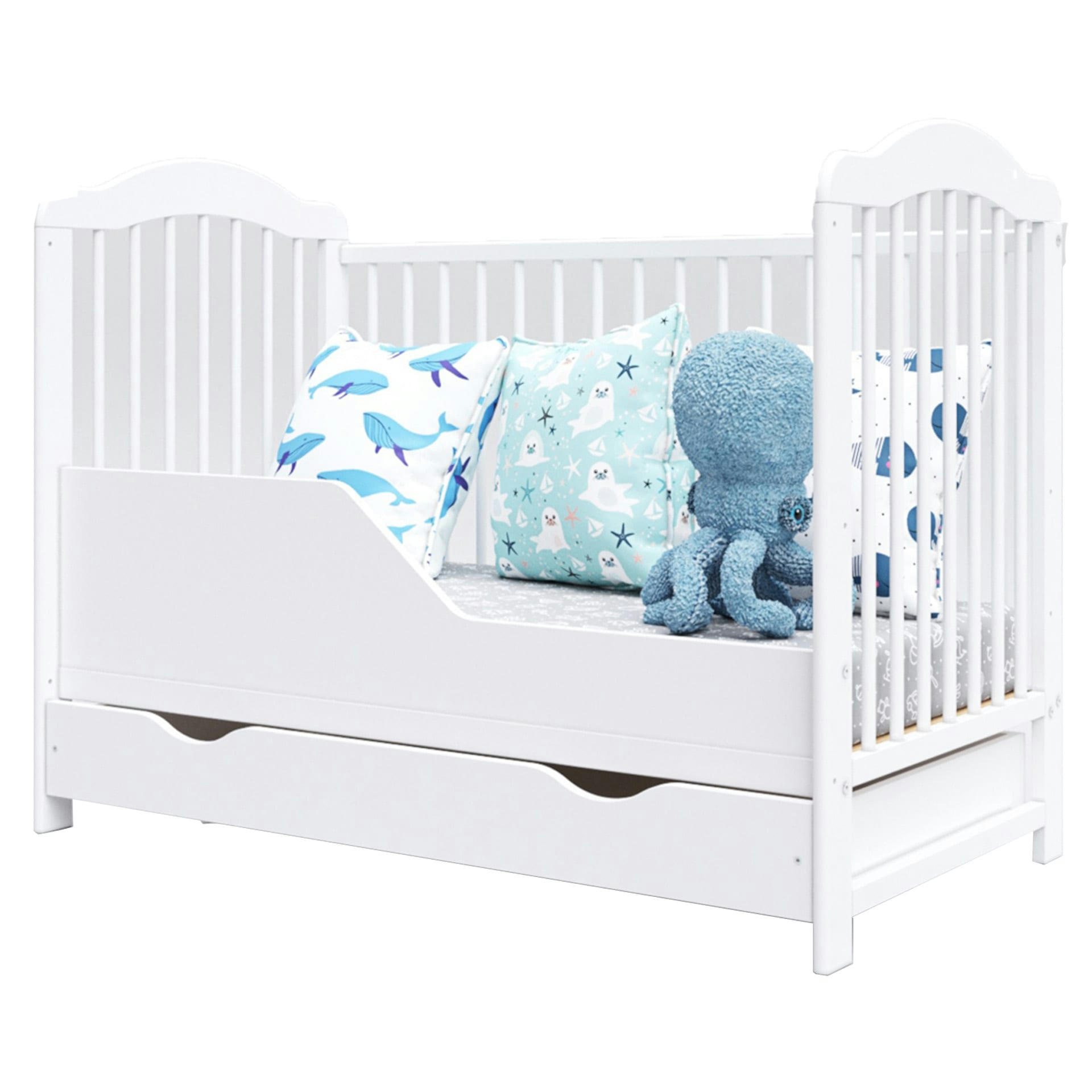 CHIARA - Lit bébé évolutif en bois blanc avec tiroir - 120x60 cm