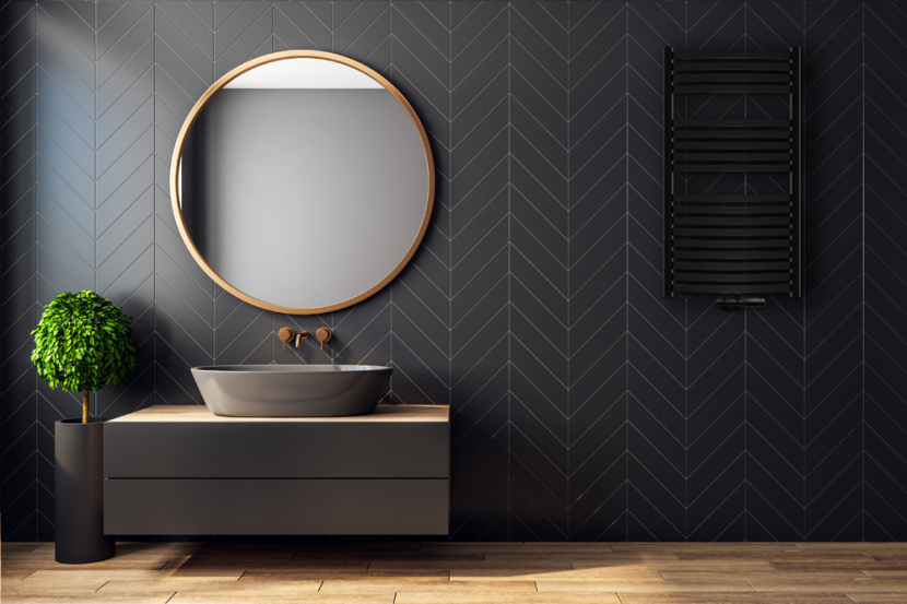 Grzejnik łazienkowy czarny 446 W 540 x 1000 mm ZESTAW osiowe