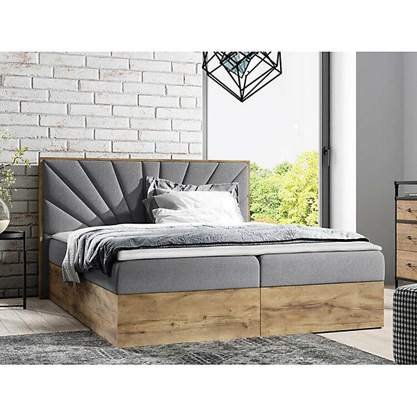 Lit continental Baltimore 191, Double, Gris, Tissu, Disponible