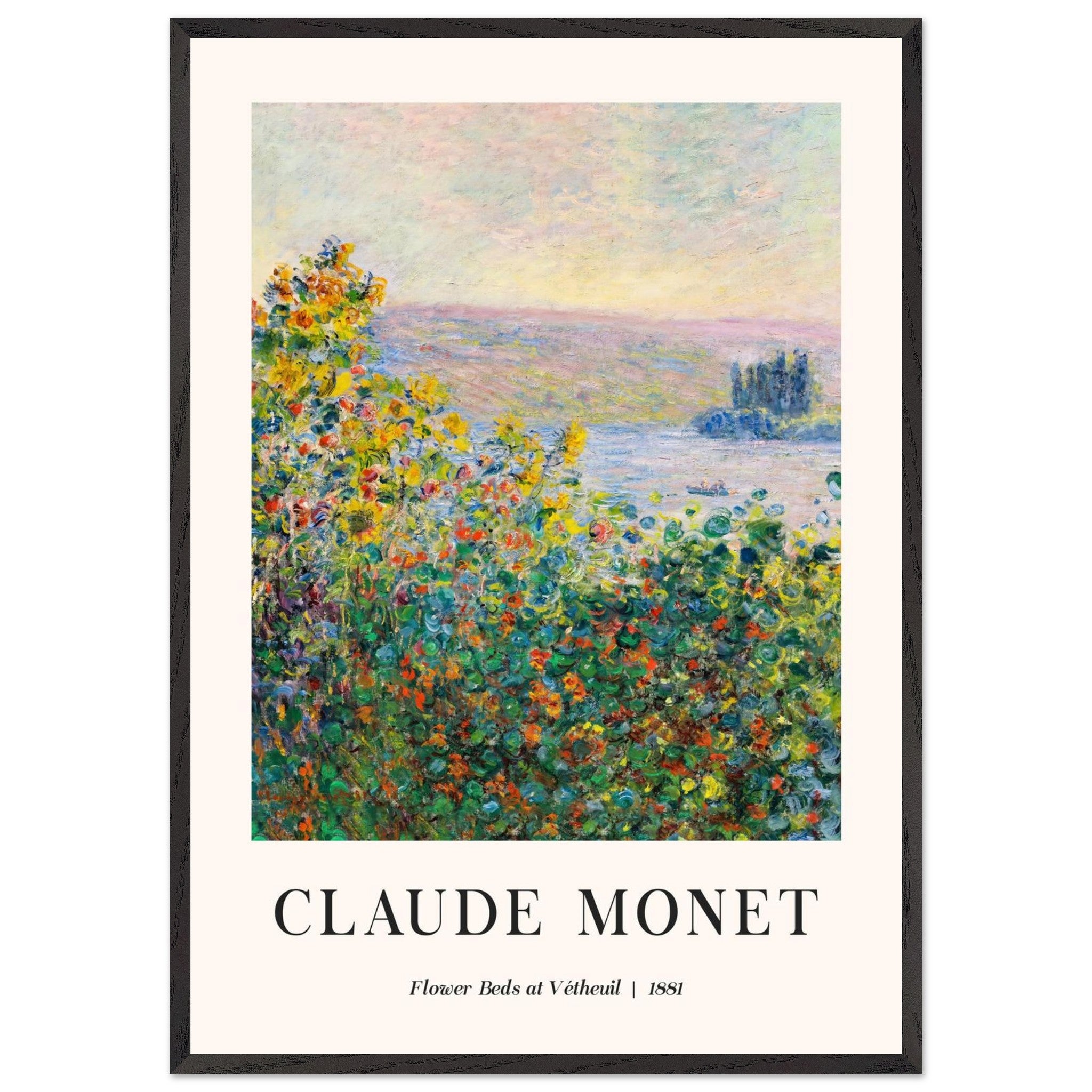 Artfulprints Poster met Lijst Claude Monet - Flower beds at Vétheuil  - 70x100 cm - Meerkleurig