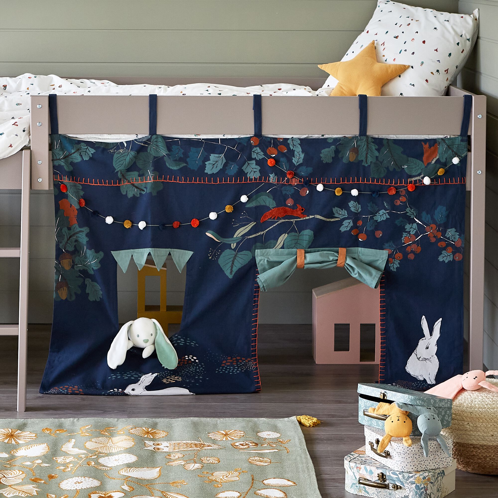 MAS - Tente de lit enfant à motifs sous-bois - bleu