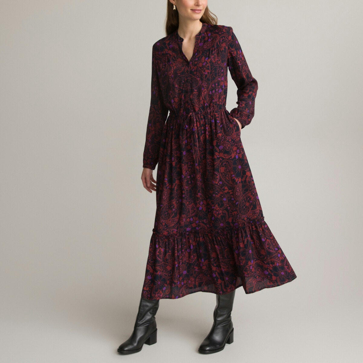 Robe évasée, imprimé floral, longue