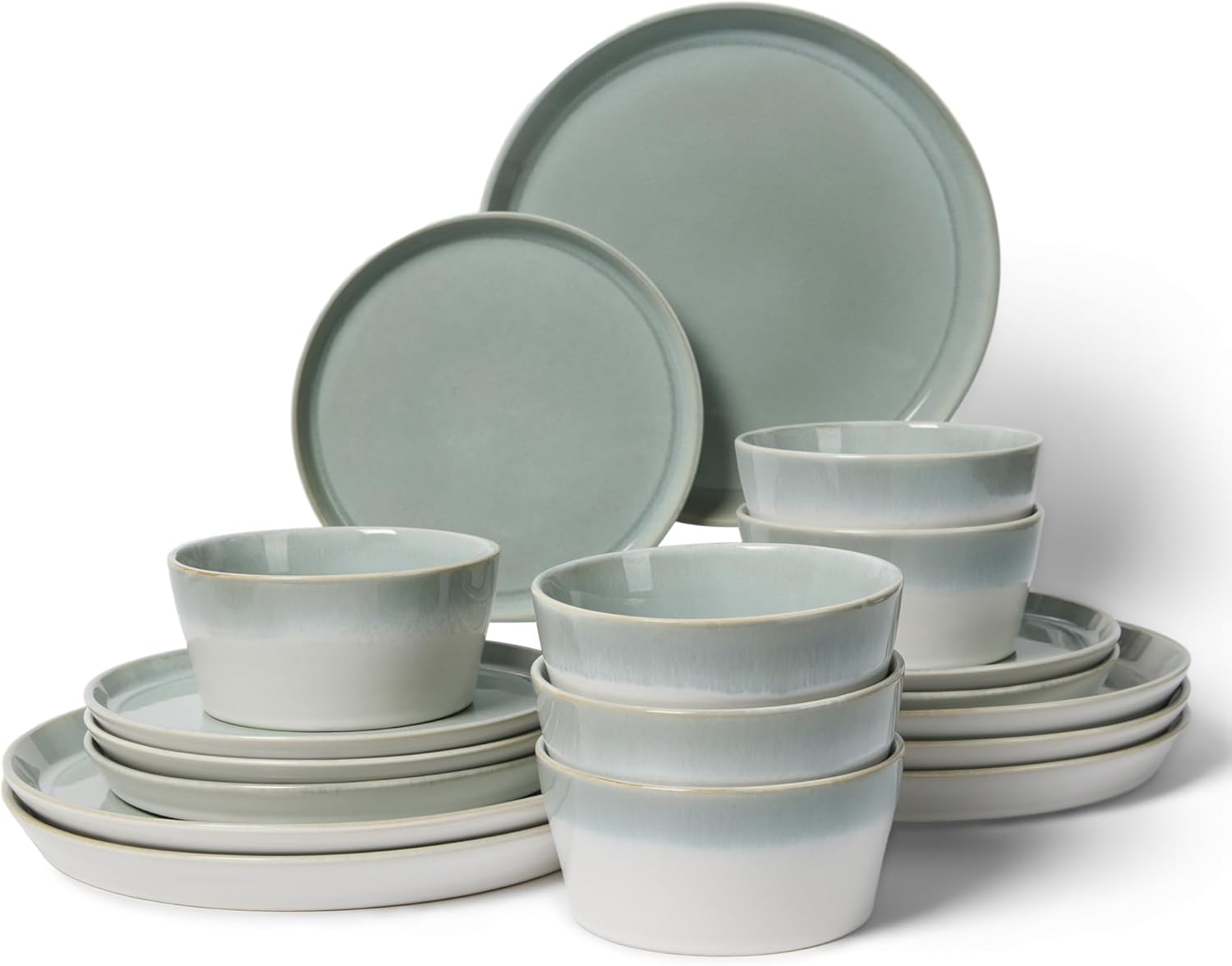 Pokini Dinnerware Sets for 6, Ceramic Plates and Bowls Set, Modern Artisan Dish Set, Microwave & Dishwasher Safe Dishware Set, Chip & Scratch Resistant Dinner Sets, Gradient Green