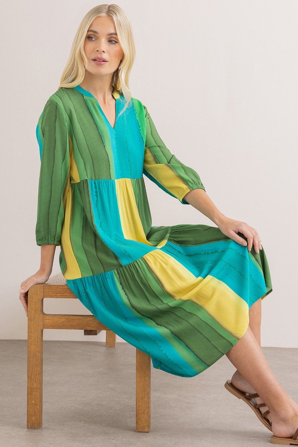 Klass. Stripe Printed Lightweight Relaxed Fit Dress