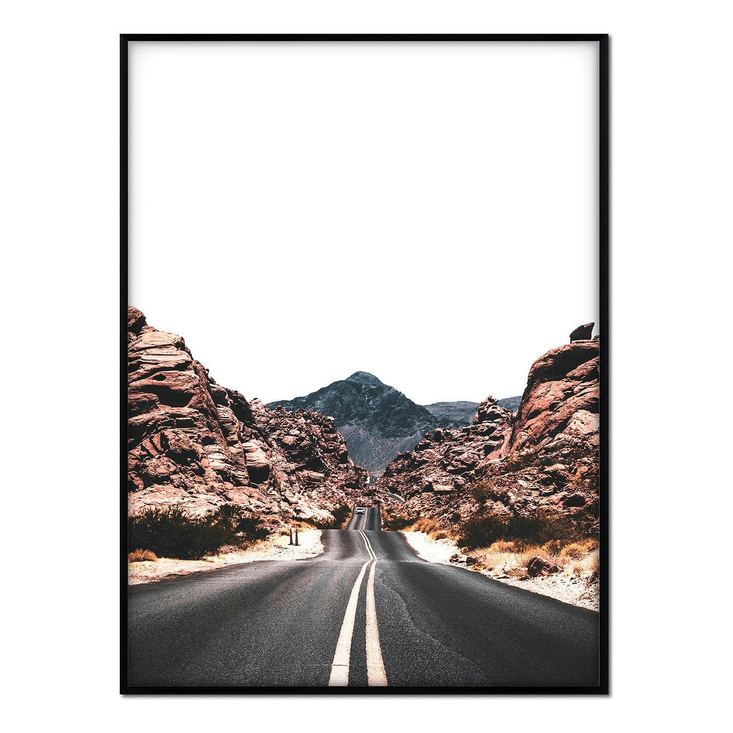 MONTAÑA - Affiche avec cadre noir - Route entre les rochers - 30x40