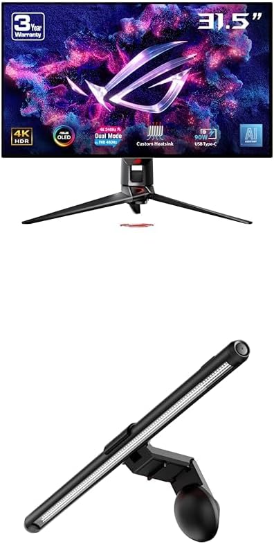 ASUS ROG Swift 32” 4K OLED Gaming Monitor (PG32UCDP) ROG Aura Monitor Light Bar (ALB01)