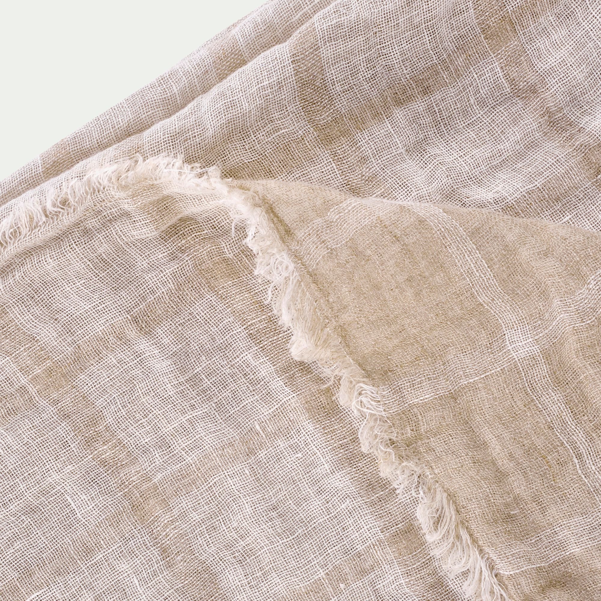 VALBEL - Plaid à carreaux en lin lavé 130x170cm - beige