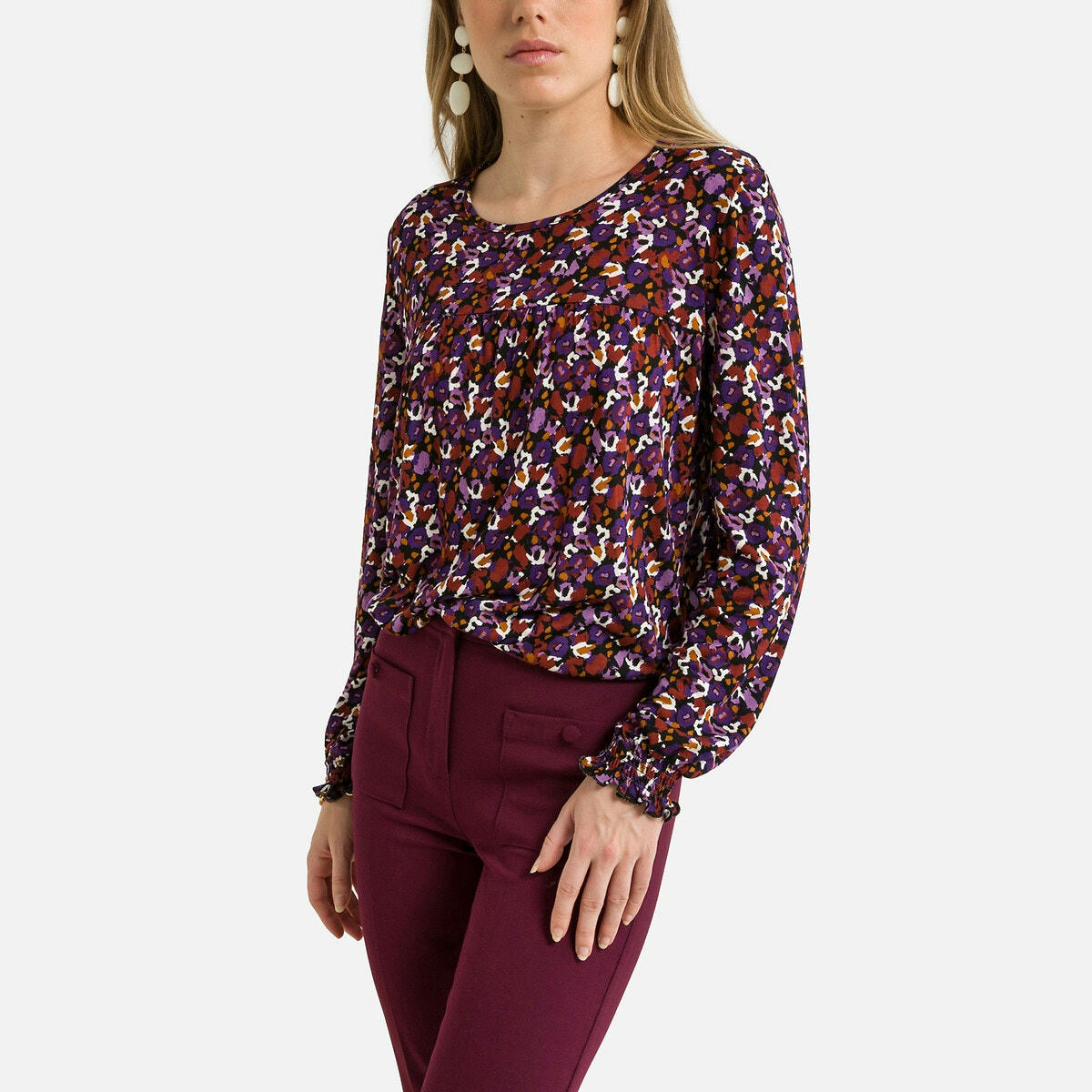 T-shirt imprimé, col rond, manches longues