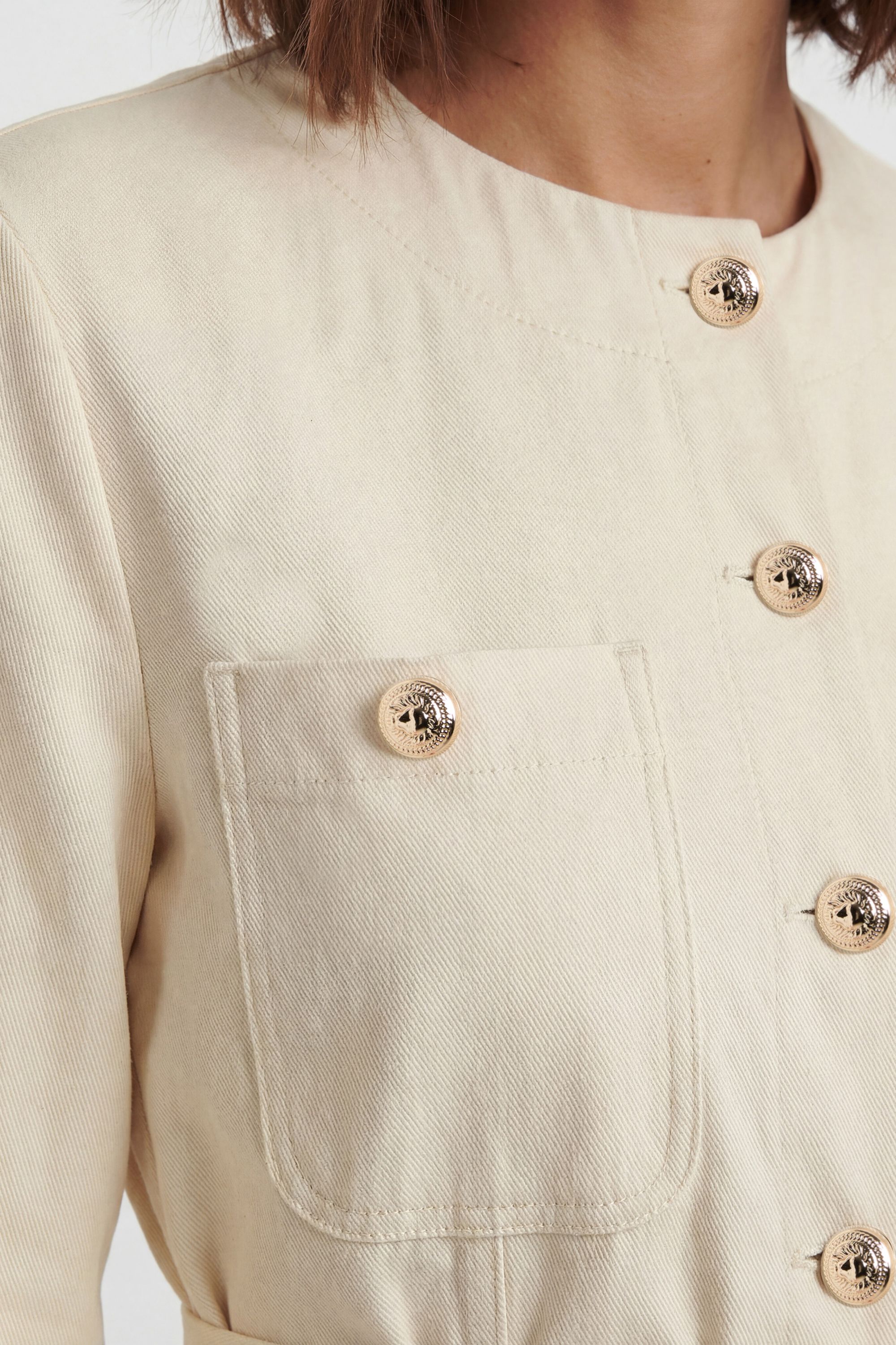 KarenMillen Petite Cotton Utility Button Detail Tie Waist Shirt