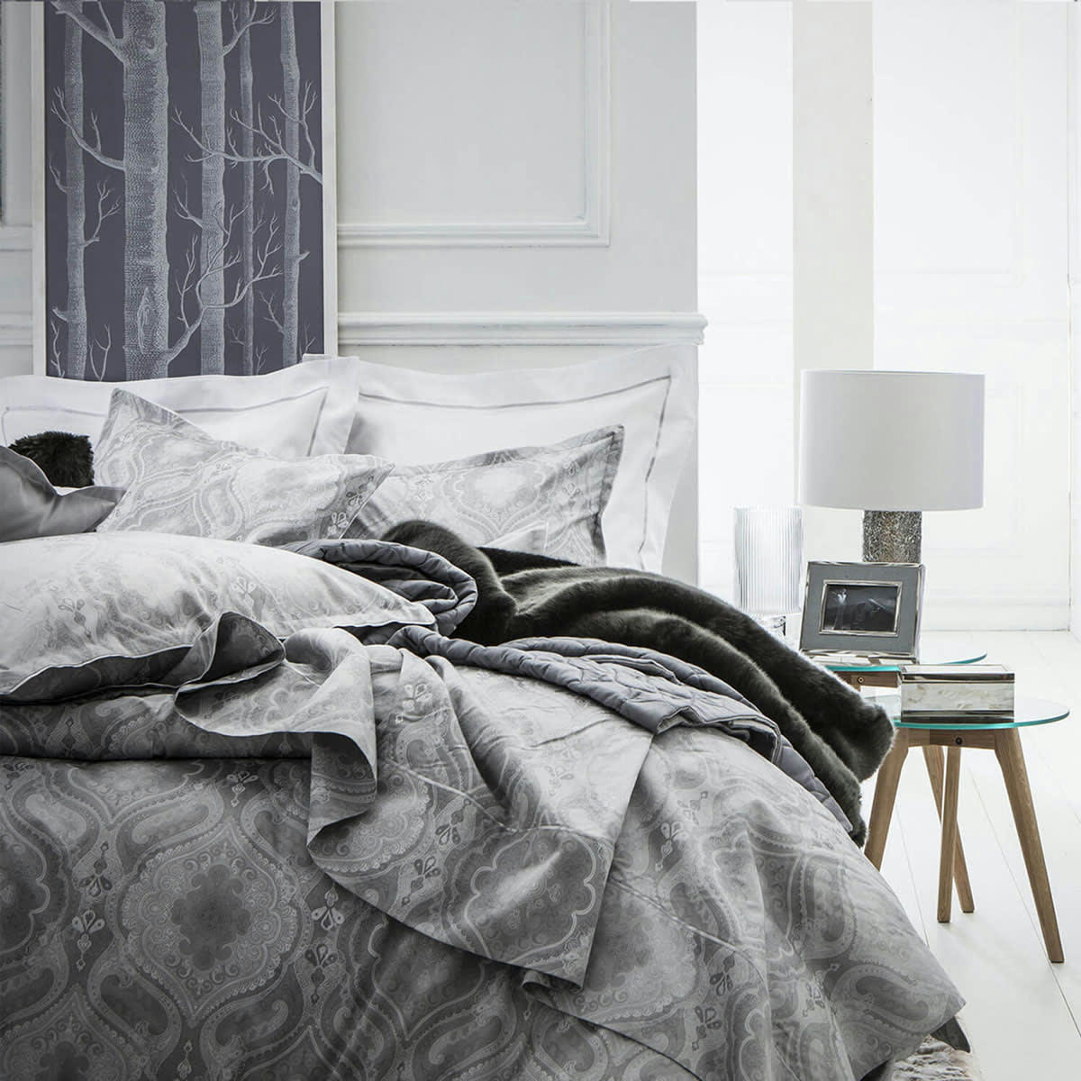 NAMASTE - Housse de couette en satin de coton gris argent 240x220