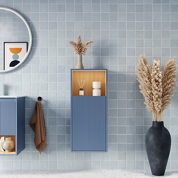 Meuble Colonne Armoire suspendue Bleu azur mat MDF 42x95x24cm (LxHxP), Charnières flexibles gauche/droite - BELDIVO