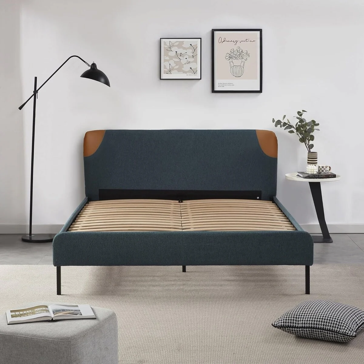 Queen Size Platform Bed Frame with Fabric Upholstered Headboard and Wooden Slats Support, No Box Spring Needed/Easy Assembly