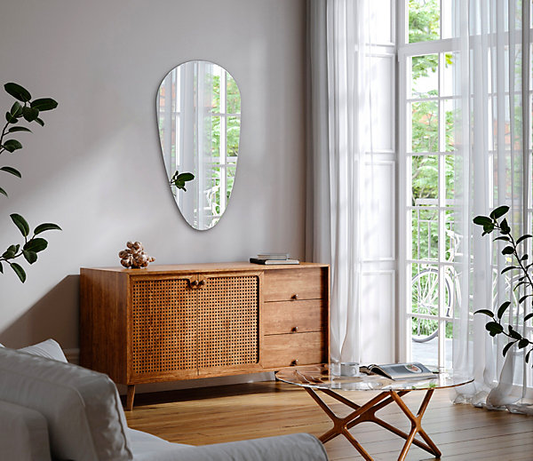 Miroir Goutte Asymétrique Tulup 35 x 70 cm Mural Suspendu élégance Moderne pour Salle de Bain ou Salon