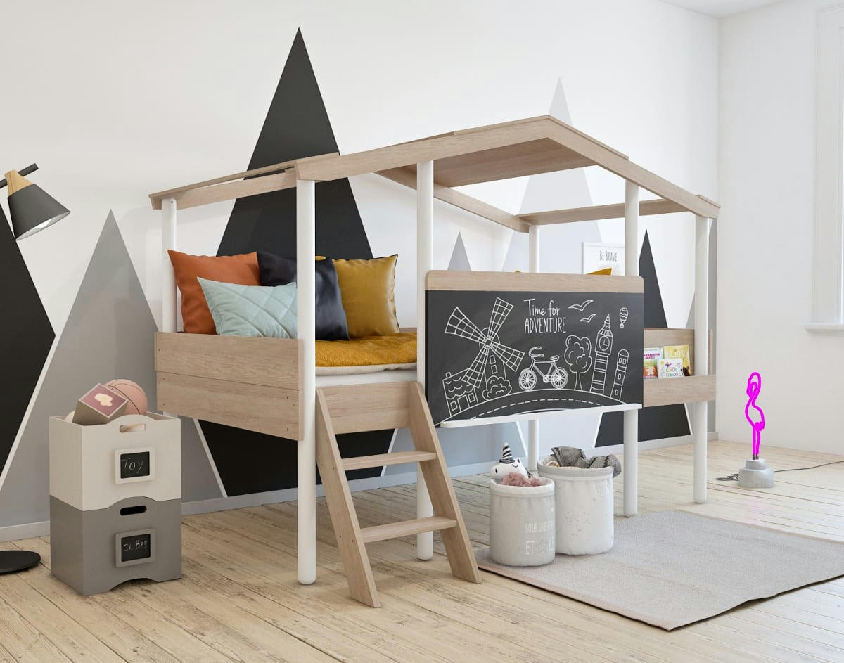 VANUATU - Lit enfant piloti      effet bois   90x200