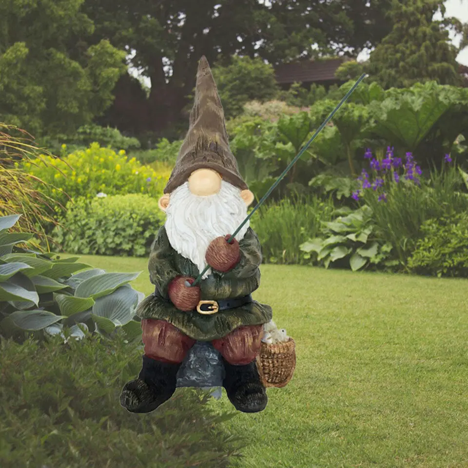 Tuinkabouter beeld - visser - tuindecoratie - 25 cm - polyresin