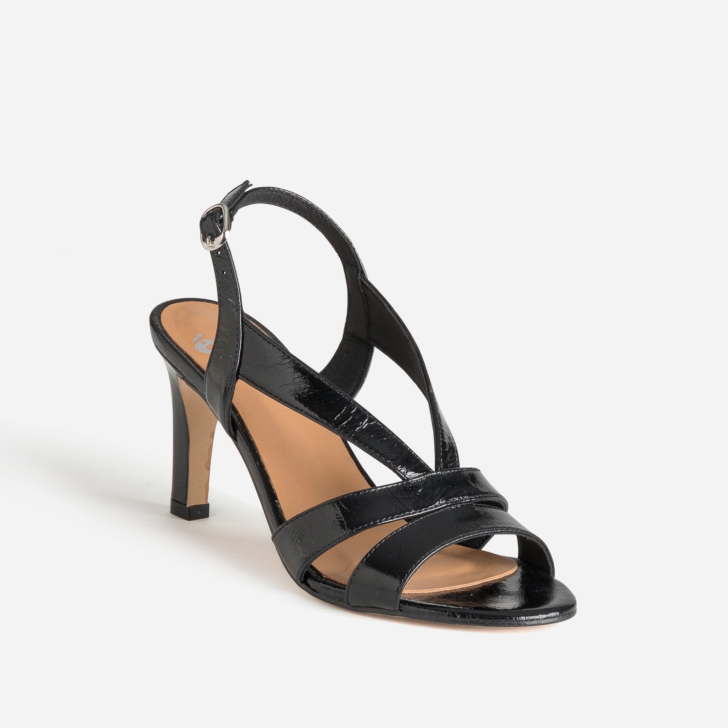 Sandale noire cuir verni à talon