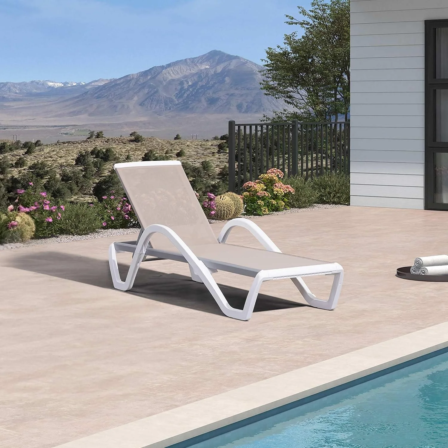 PURPLE LEAF Patio Chaise Lounge Chair Outdoor Plastic Textilene Lounger with 6 Adjustable Position for Outside Lawn Poolside