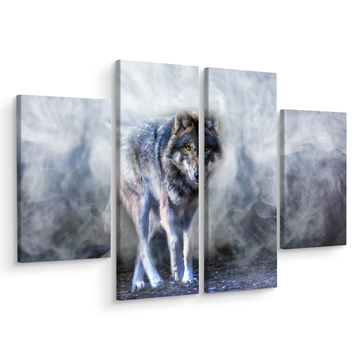 Obraz 4-Częściowy WILK we Mgle Zwierzę 3D 80x60cm