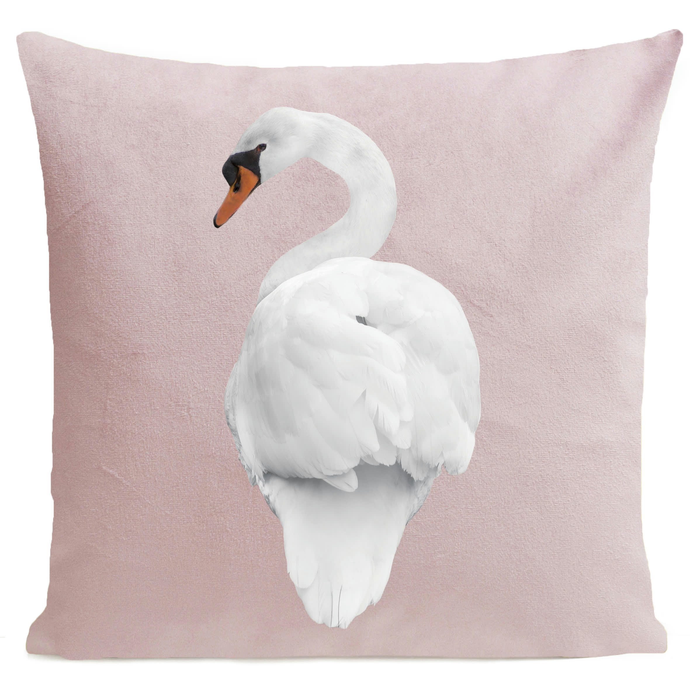 - Coussin oiseau cygne suédine rose 40x40cm