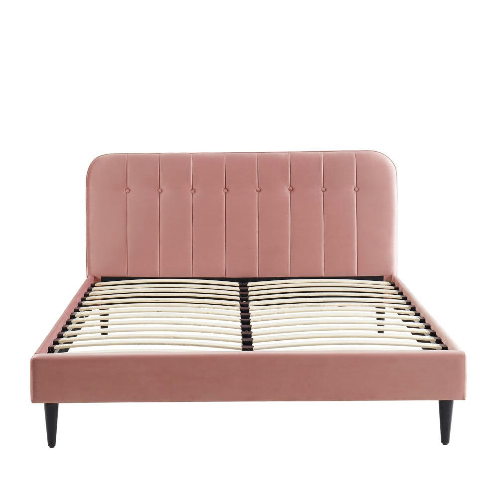 TORGO - Lit matelassé en velours 160x200cm vieux rose