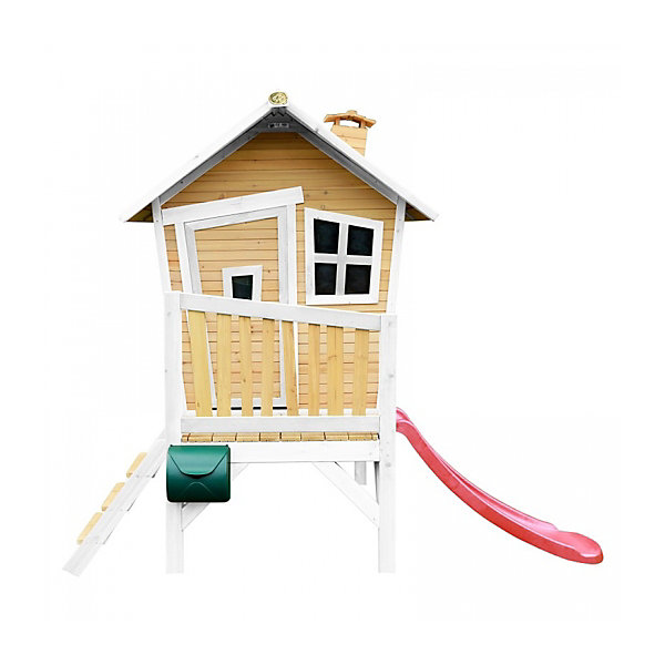 AXI Cabane enfant ROBIN Brun Blanc avec toboggan Rouge