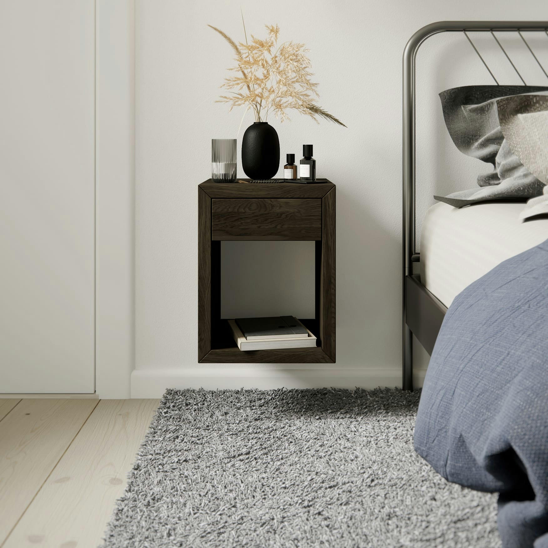 HUGO - Table de chevet avec tiroir en hêtre noir petit