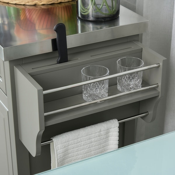 HOMCOM Rolling Kitchen Island with Stainless Steel Top Utility Portable Multi-Storage Cart on Wheels, Grey