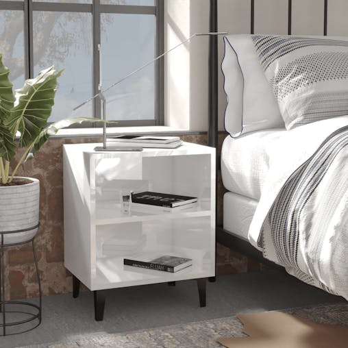 NNEVL Bed Cabinets with Metal Legs 2 pcs High Gloss White 40x30x50 cm