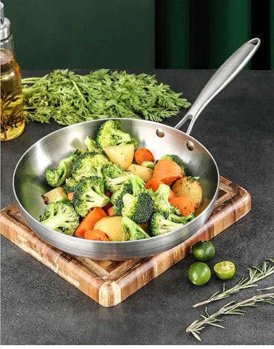NNEOBA 28cm Stainless Steel Non-Stick Frying Pan Uncoated Cookware Silver