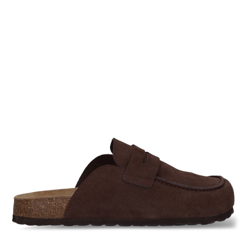 Manfield Donkerbruine suède clogs
