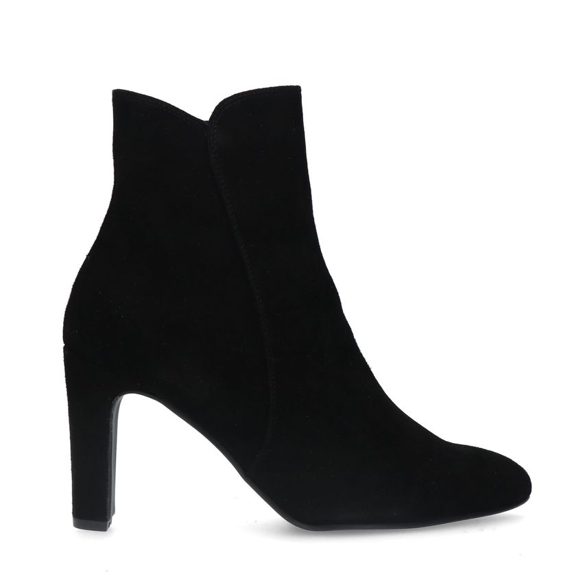 Manfield Zwarte suède enkellaarsjes met hak