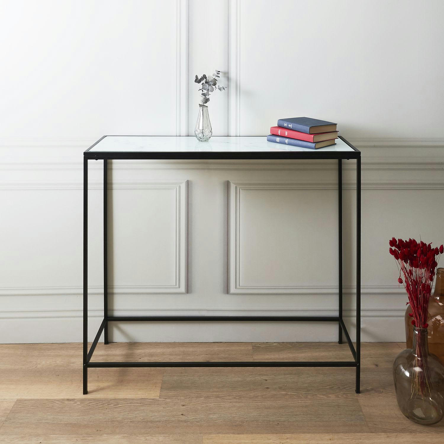 FELICITY - Console en métal et verre trempé blanc