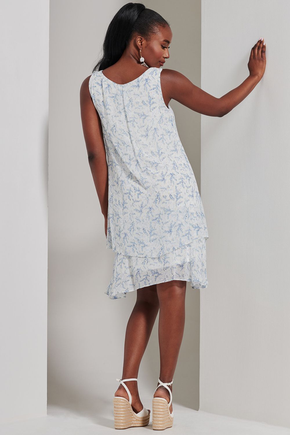 Jolie Moi Frill Chiffon Mini Swing Dress