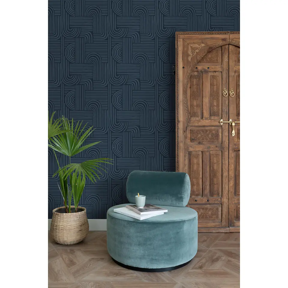 ESTAhome behang grafisch 3D motief donkerblauw - 53 cm x 10.05 m