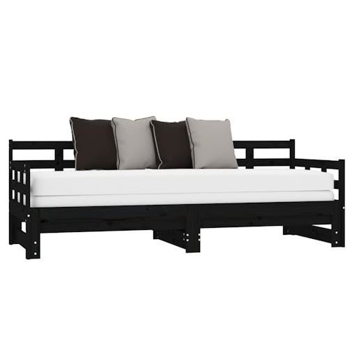 NNEVL Pull-out Day Bed Black Solid Wood Pine 2x(92x187) cm