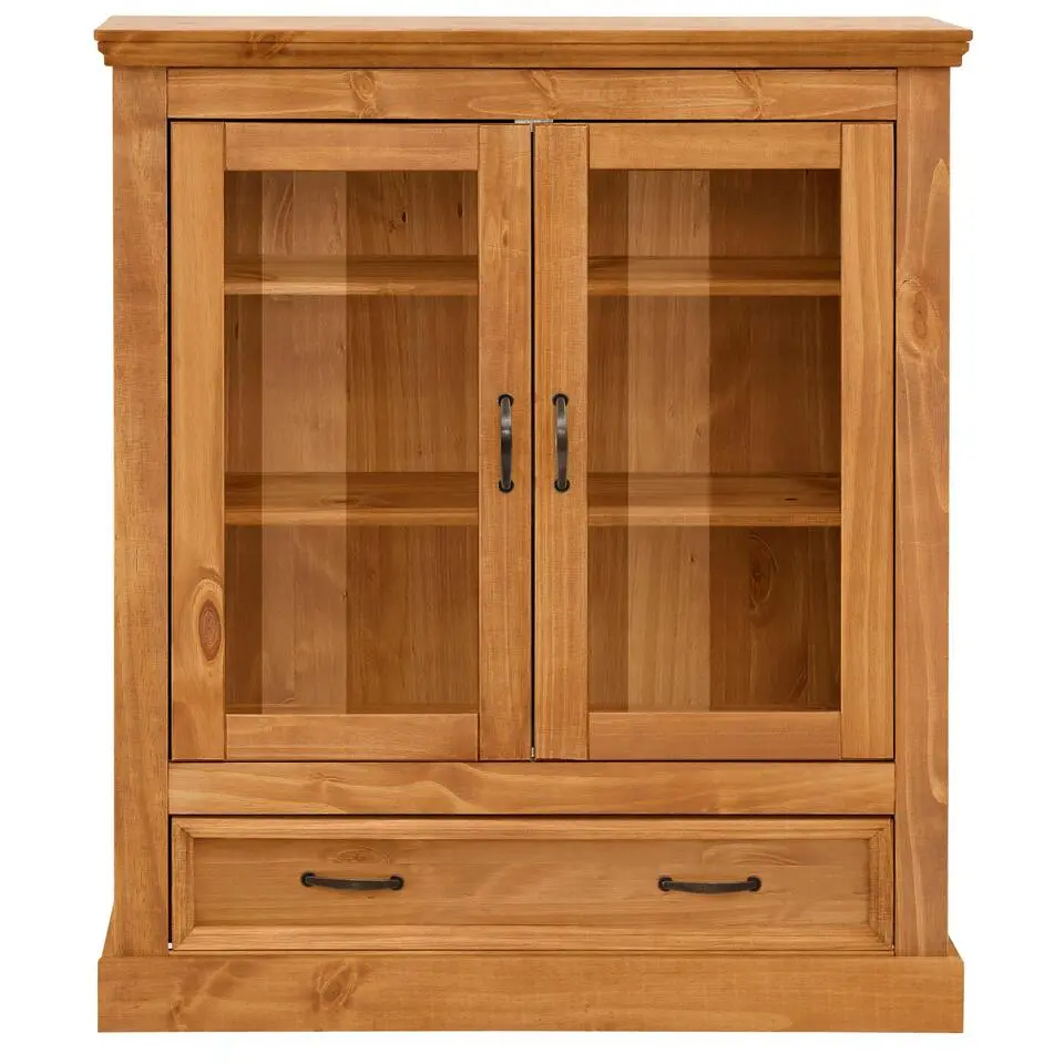 Selma - Vitrinekast met 2 glazen deuren en 1 lade van natuurlijk grenen