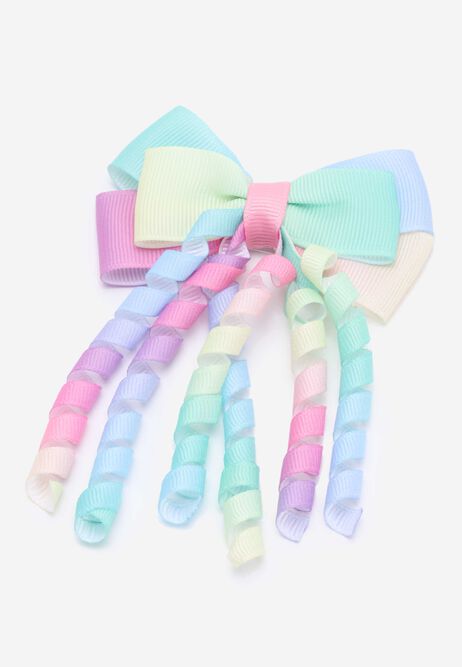 Girls Pink Rainbow Ribbon Bow Hair Clip