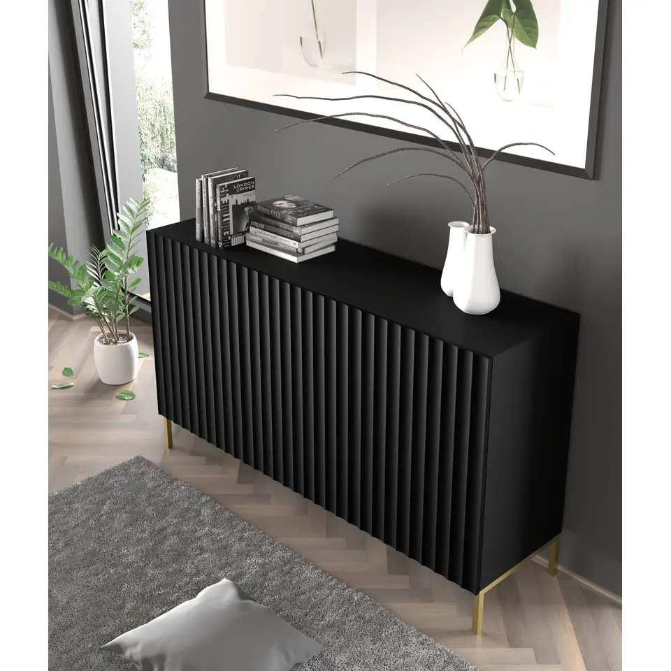 WAVE dressoir 3D 150 cm mat zwart gouden frame