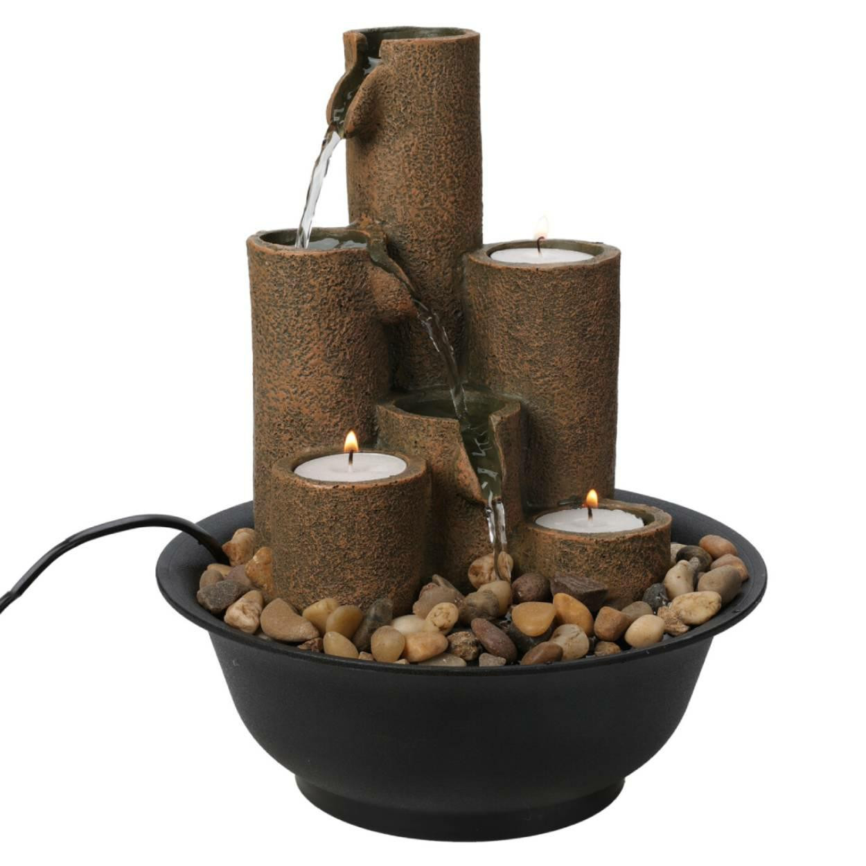 Dekoracyjna fontanna pokojowa LED z kamieniami i 6 tealight polystone 26 cm