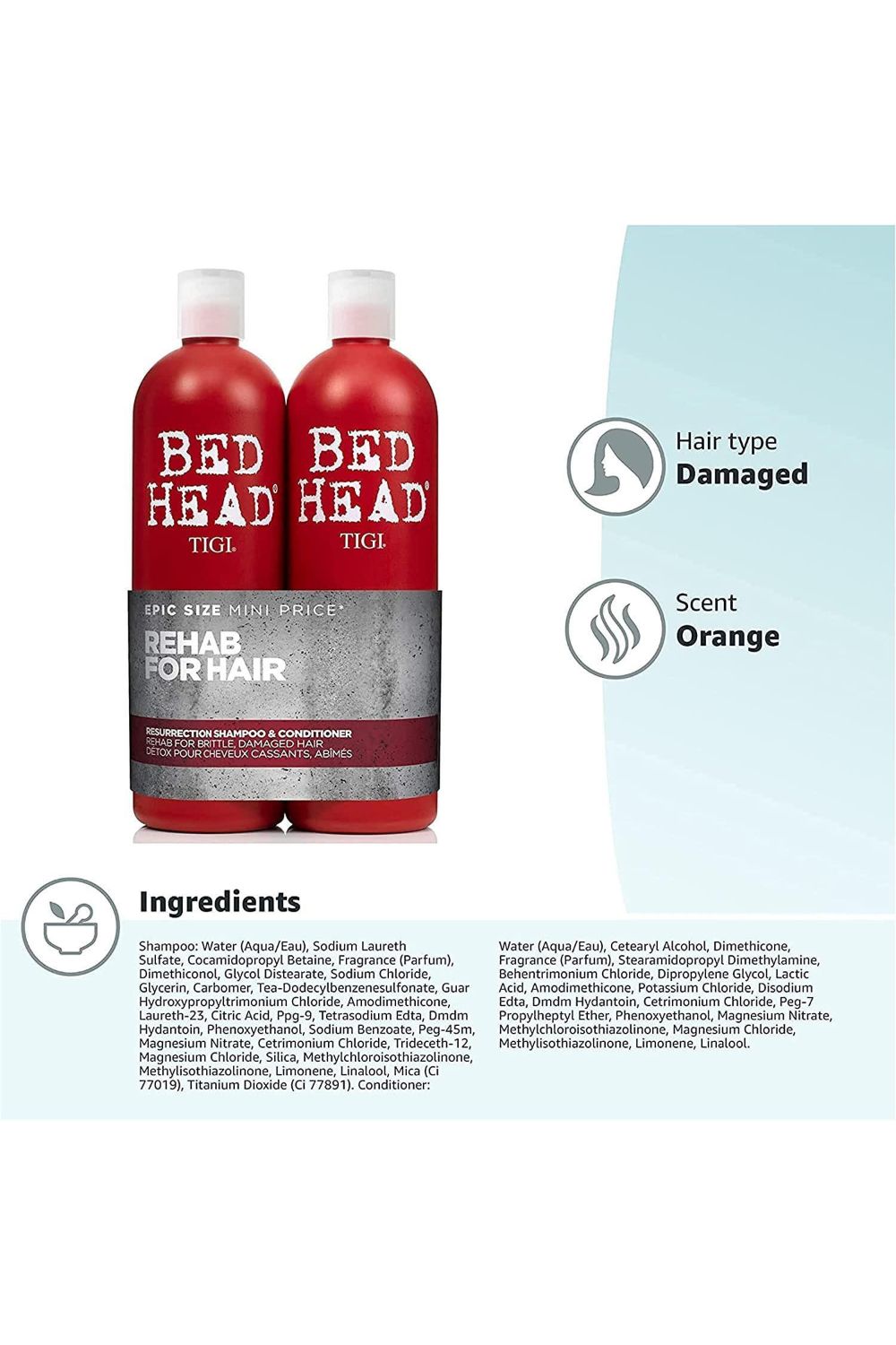 BED HEAD by TIGI Shampoo & Conditioner' Resurrection Duo with Pump, 750ml
