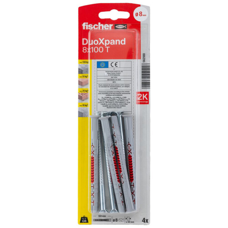Cheville DuoXpand en nylon avec vis à tête fraisée Ø 8 x 100mm 4 pièces