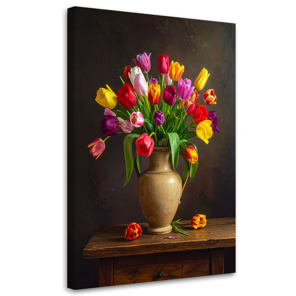 Obraz do salonu sypialni biura, Kolorowe tulipany kwiaty 20x30
