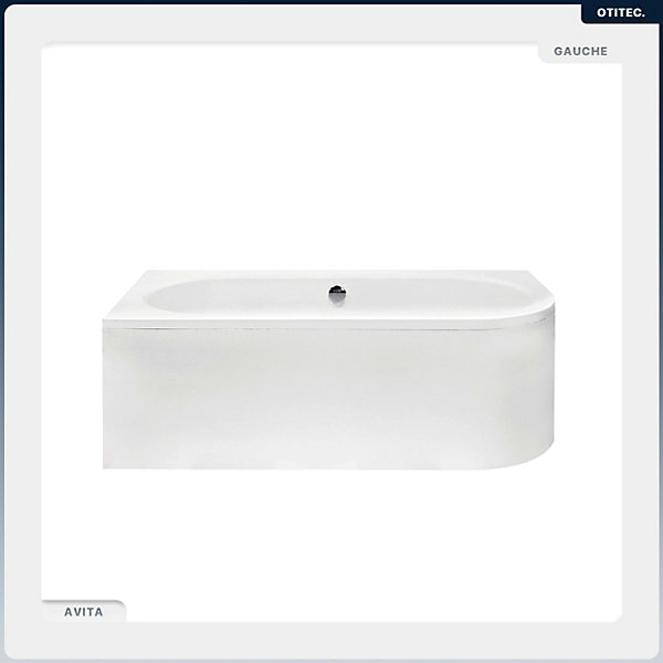 Baignoire asymétrique - 170 x 75 cm - Gauche - avec Tablier Blanc - Pieds - Vidage Chrome - AVITA