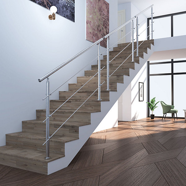 Kit garde corps en acier inoxydable a 3 traverses Longueur 150 cm Balustrade a fixation a plat pour terrasse ou escalier