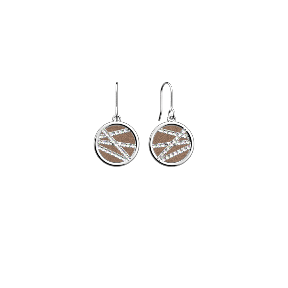 Boucles d'oreilles Liens, cuirs réversibles Pistache / Mochaccino